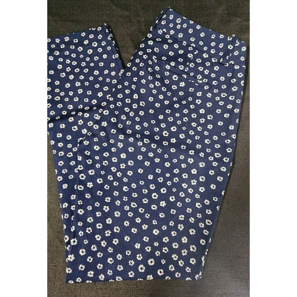 J by J. Crew Women's Blue with White Flower Print Pants Side Zipper Size 2 NWT